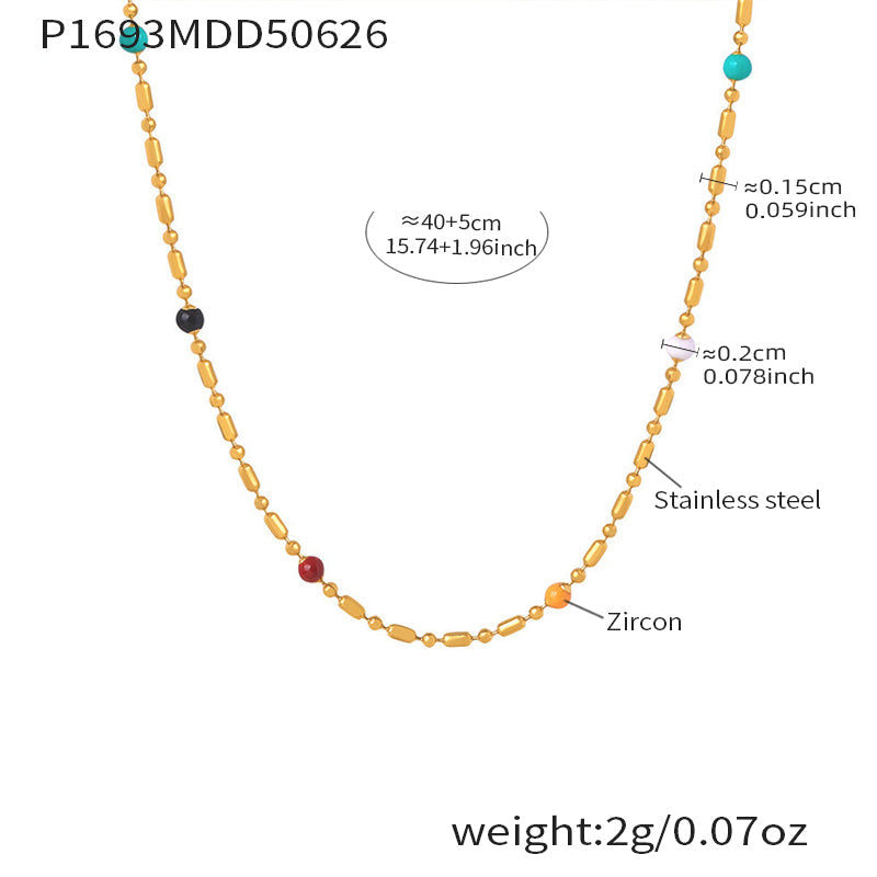 Gold tone stainless steel beaded chain necklace size and measurement guide