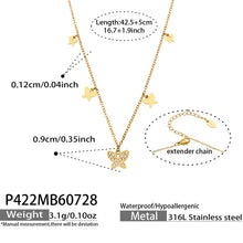 Gold butterfly zircon necklace chain length, pendant size and product specification guide