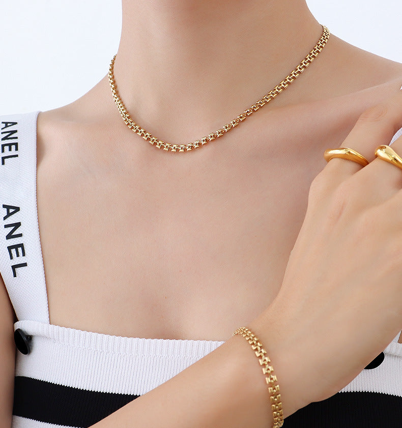 18K Gold Plated Stainless Steel Mixed Chain Bracelet Collection