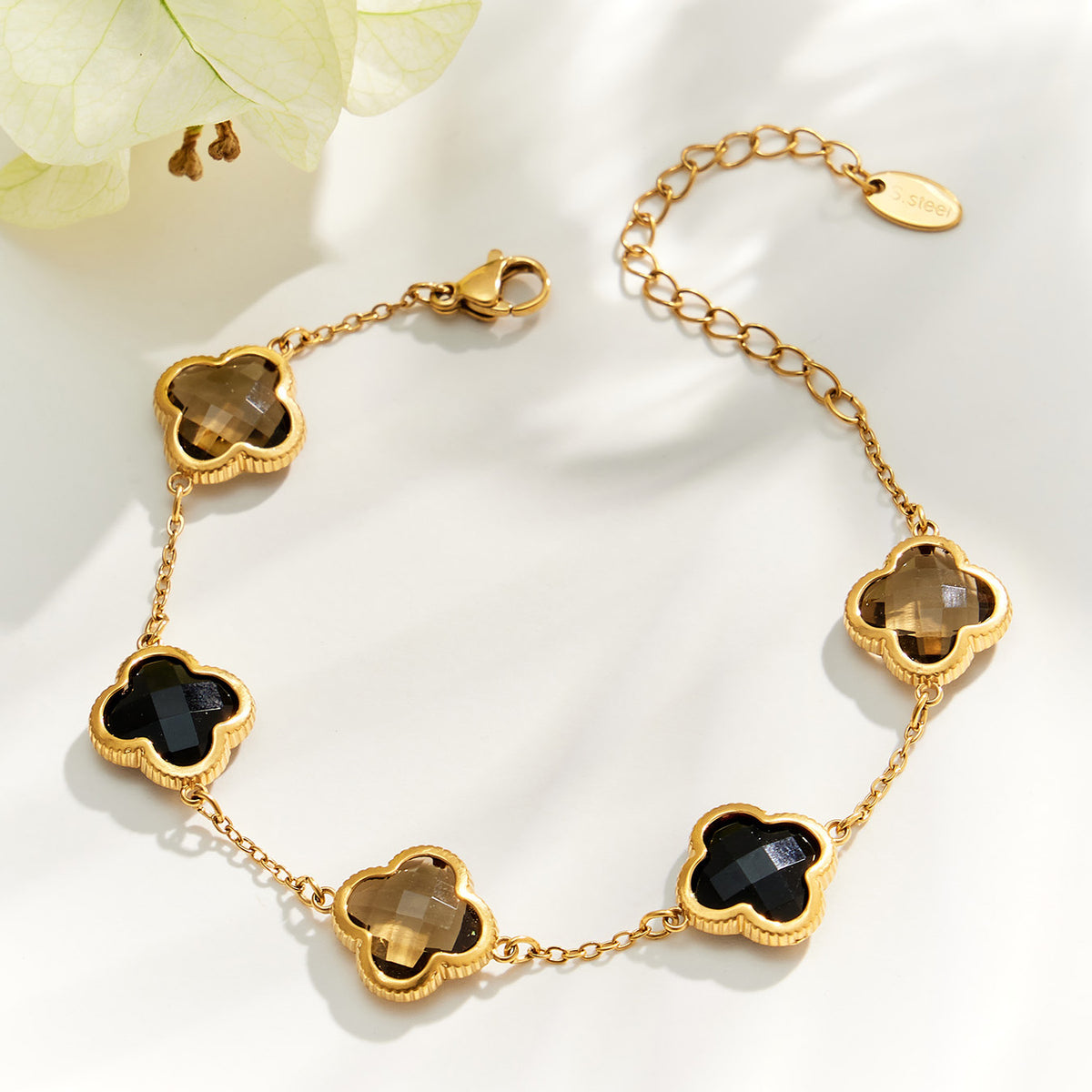 Gold clover zircon bracelet display