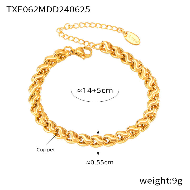 Gold-tone copper bracelet with interlocking geometric chain links