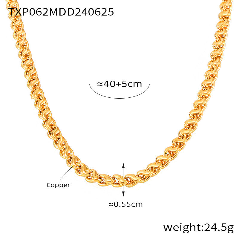 Gold copper link bracelet size guide showing adjustable length and chain width