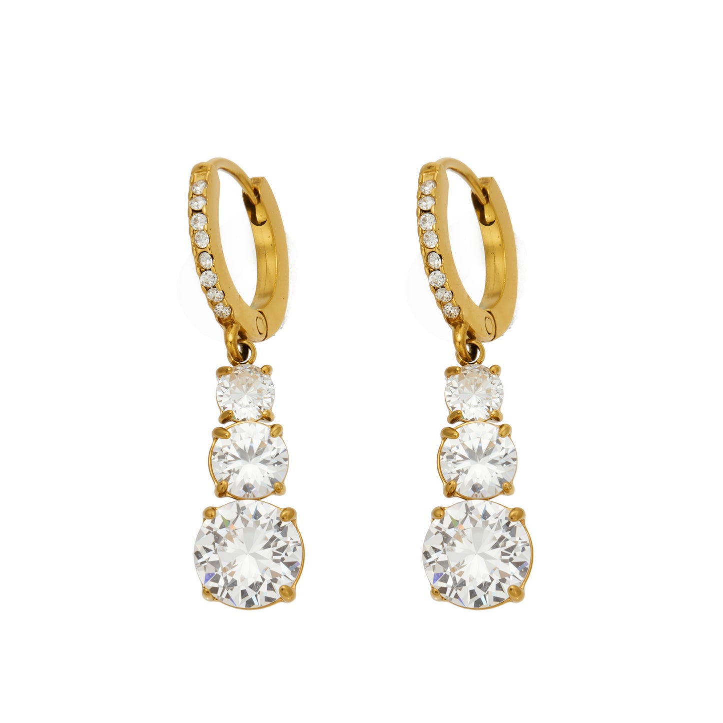 Gold cubic zirconia droplet earrings made from 316L stainless steel