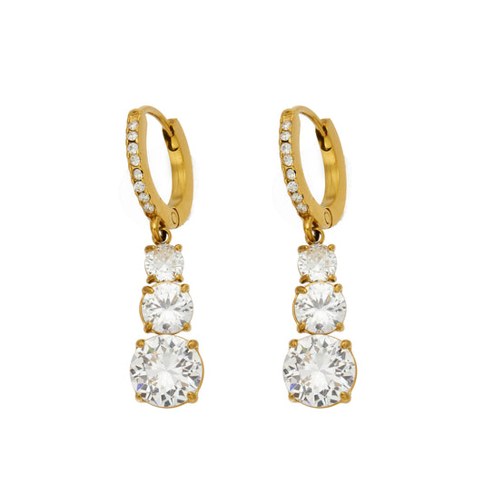 Gold cubic zirconia droplet earrings made from 316L stainless steel