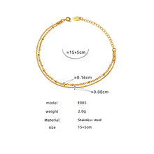 Size chart of the gold double layer bracelet with product outline and measurement details