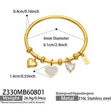Gold heart charm bangle bracelet dimensions, weight and product specification guide