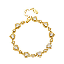 Gold heart cubic zirconia link bracelet made from 316L stainless steel