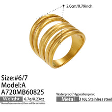Gold tone 316L stainless steel hollow multi-band open ring measurement details