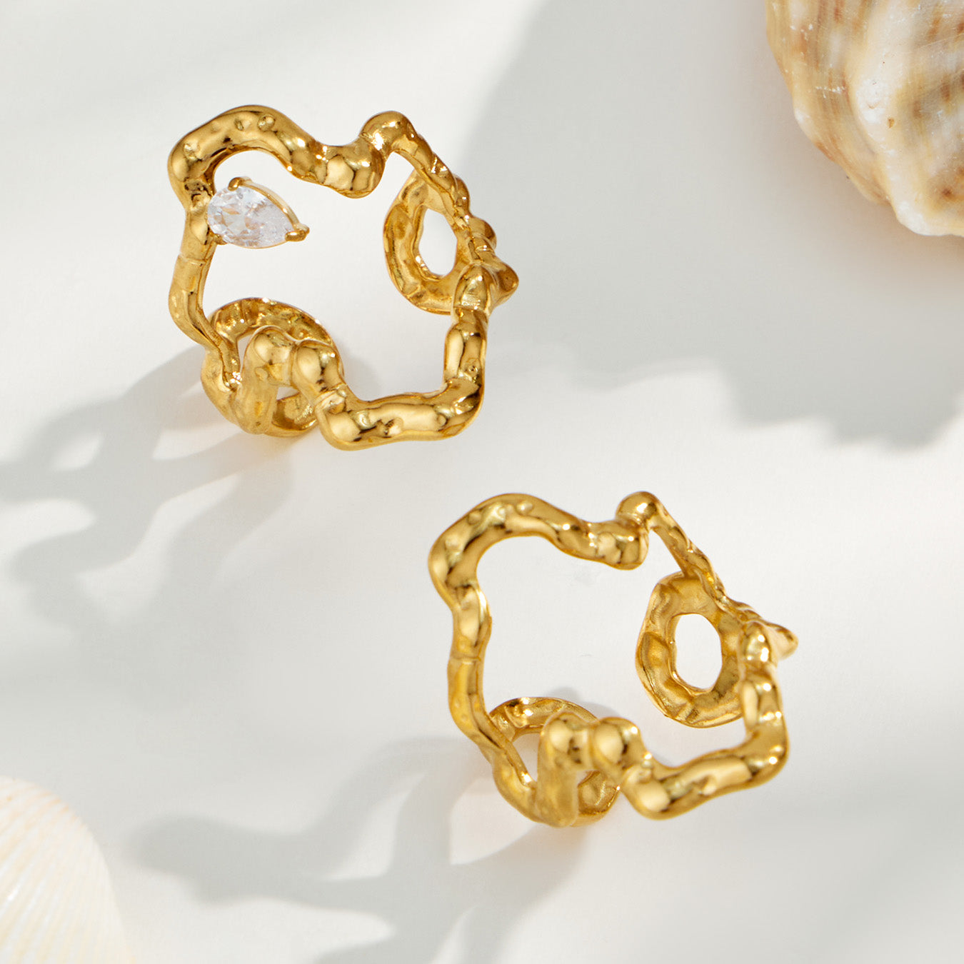 Gold 316L stainless steel irregular loop open ring with polished sculptural finish