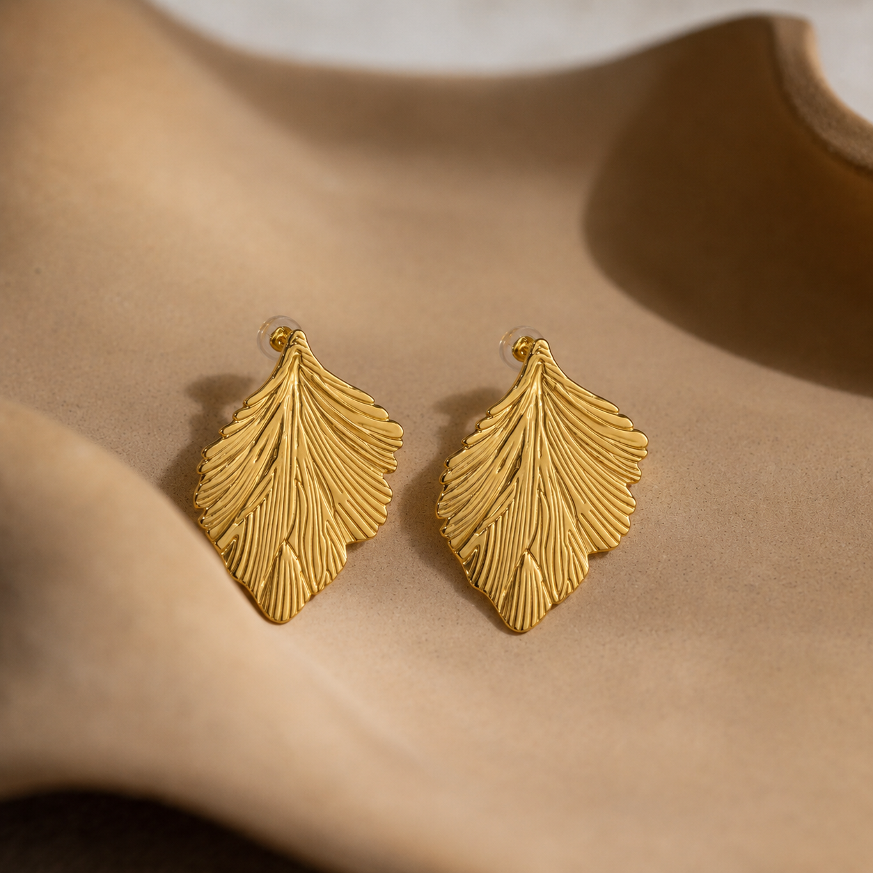 316L Stainless Steel 18K PVD Gold Irregular Leaf Drop Earrings