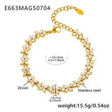 Gold leaf-link zircon bracelet dimensions, extender length and product weight guide