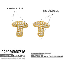 Size guide for gold letter T initial stud earrings