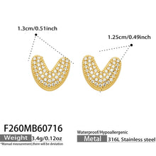 Size guide for gold letter V initial stud earrings