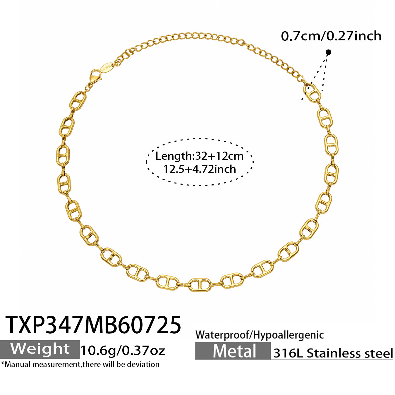 Gold mariner chain link necklace length and adjustable extender specification guide