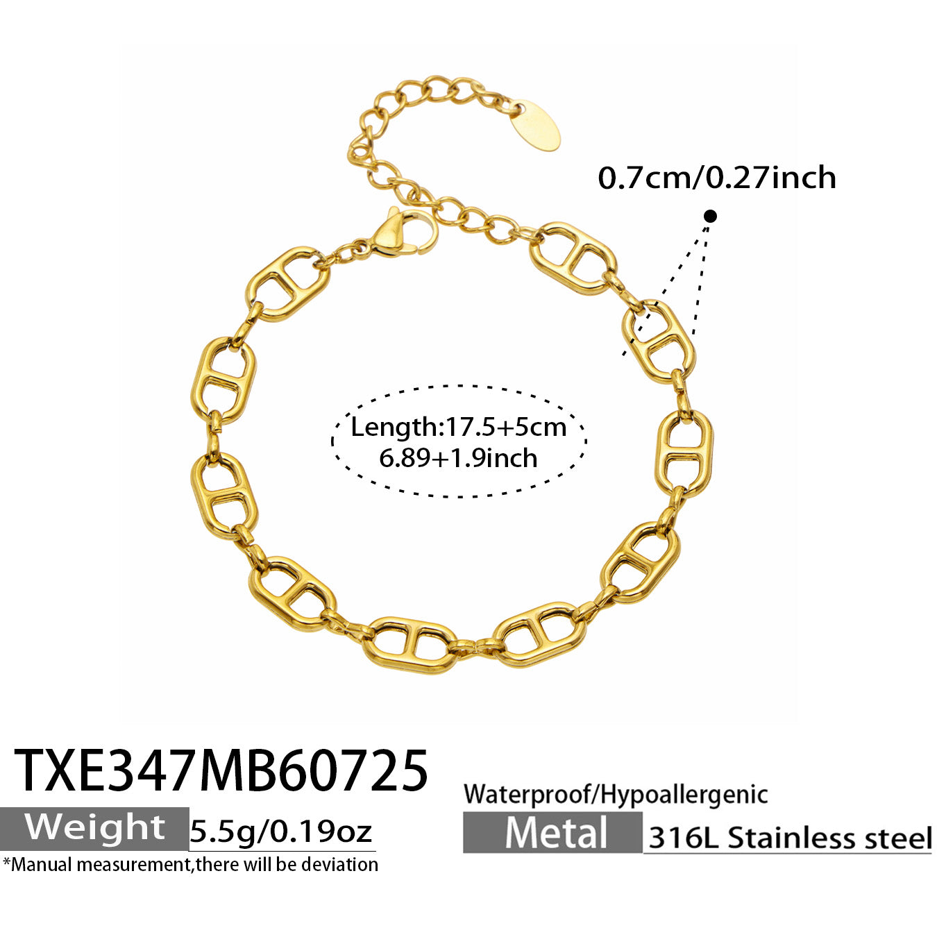 Gold mariner link bracelet length, extender and product specification guide