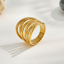Gold tone 316L stainless steel multi-band open ring shown in a standalone product view