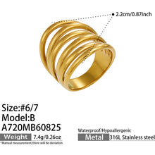 Gold tone 316L stainless steel multi-band open ring product and measurement details
