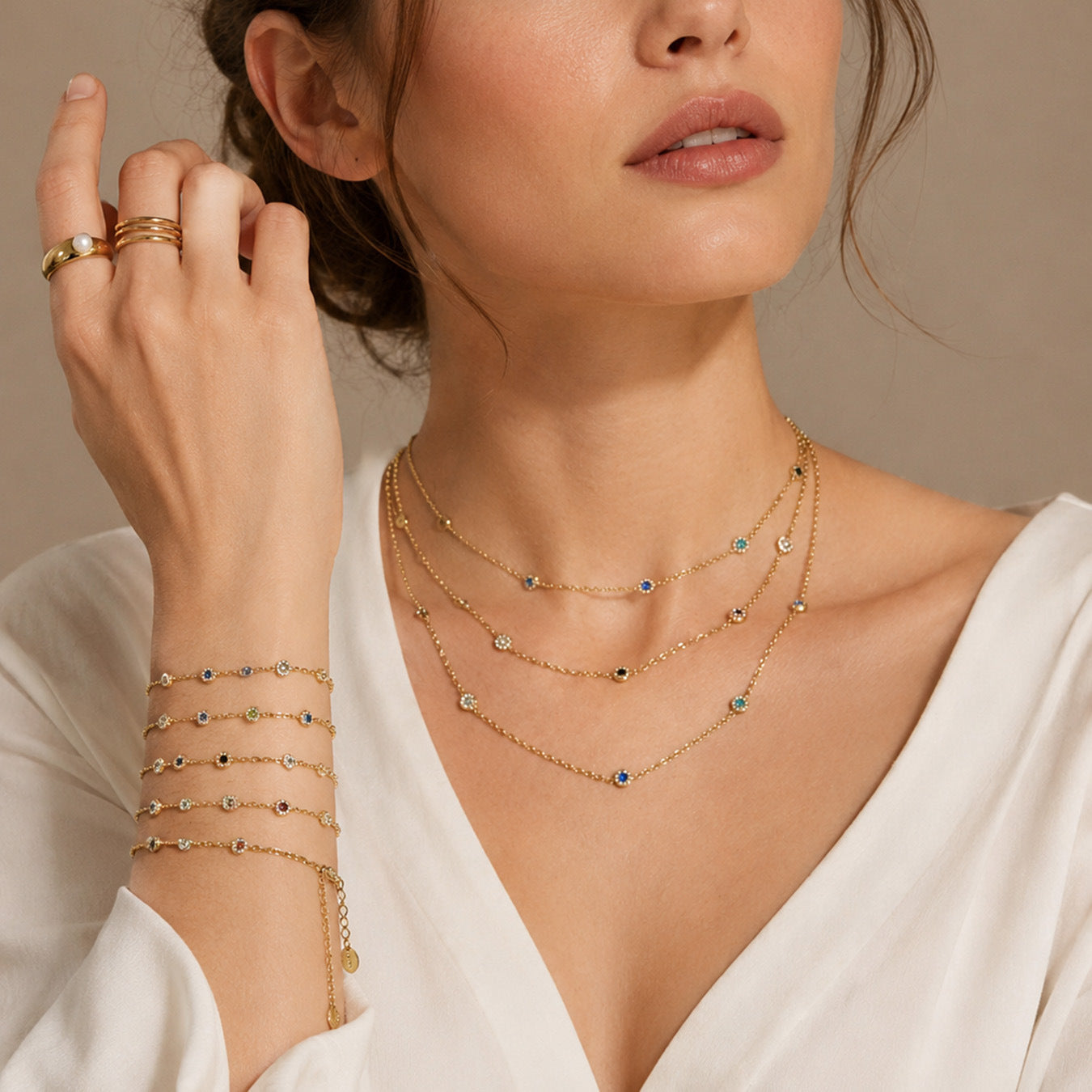 316L Stainless Steel 18K Gold PVD Colorful Zircon Pendant Necklace Set | Waterproof Hypoallergenic Jewelry for Women