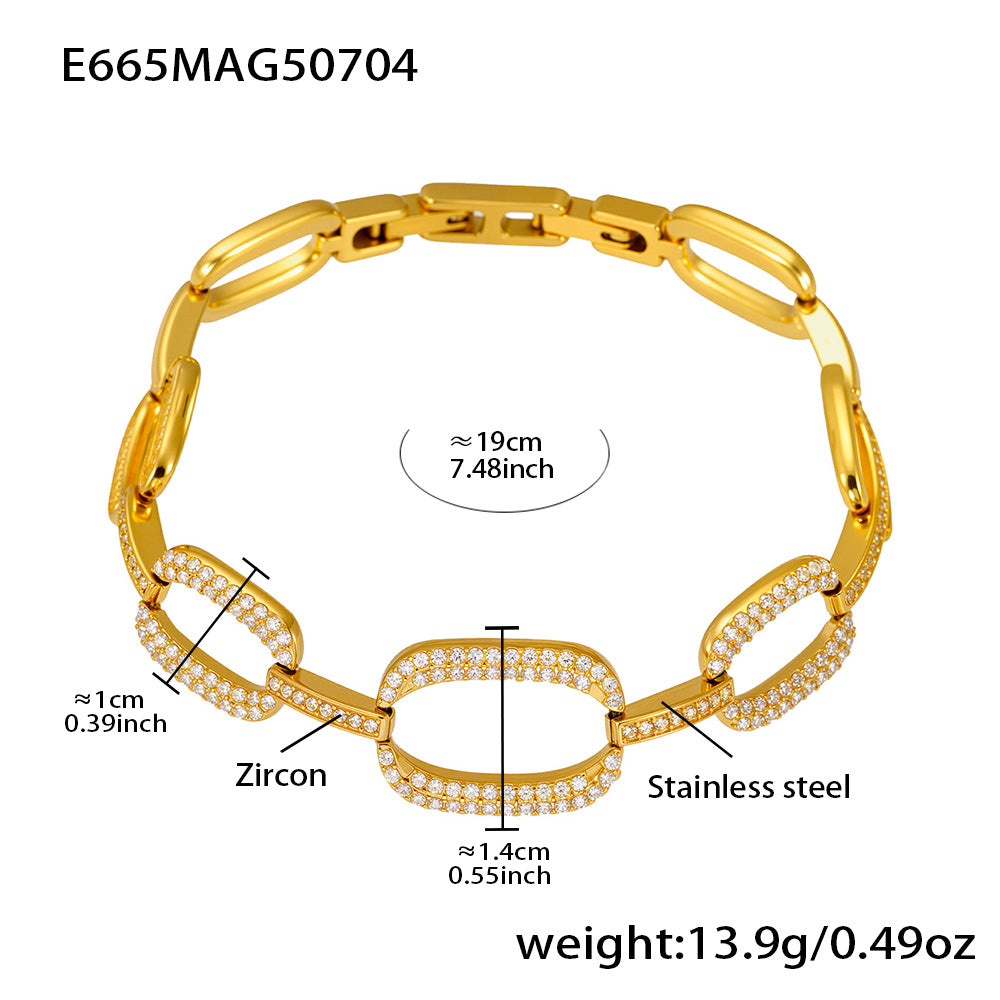 Gold oval link zircon bracelet dimensions and adjustable extender guide
