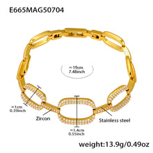 Gold oval link zircon bracelet dimensions and adjustable extender guide