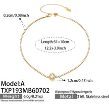 Gold waterdrop zircon tennis necklace with clear zircon tennis chain and 31+10cm adjustable length
