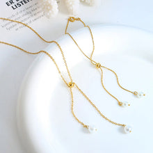 18K PVD gold pearl drop necklace and adjustable bracelet detail