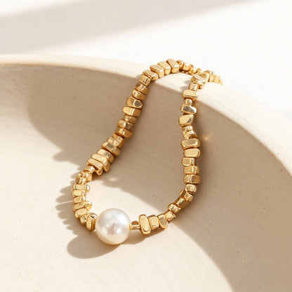 gold tone 316L stainless steel irregular pearl chain necklace product display