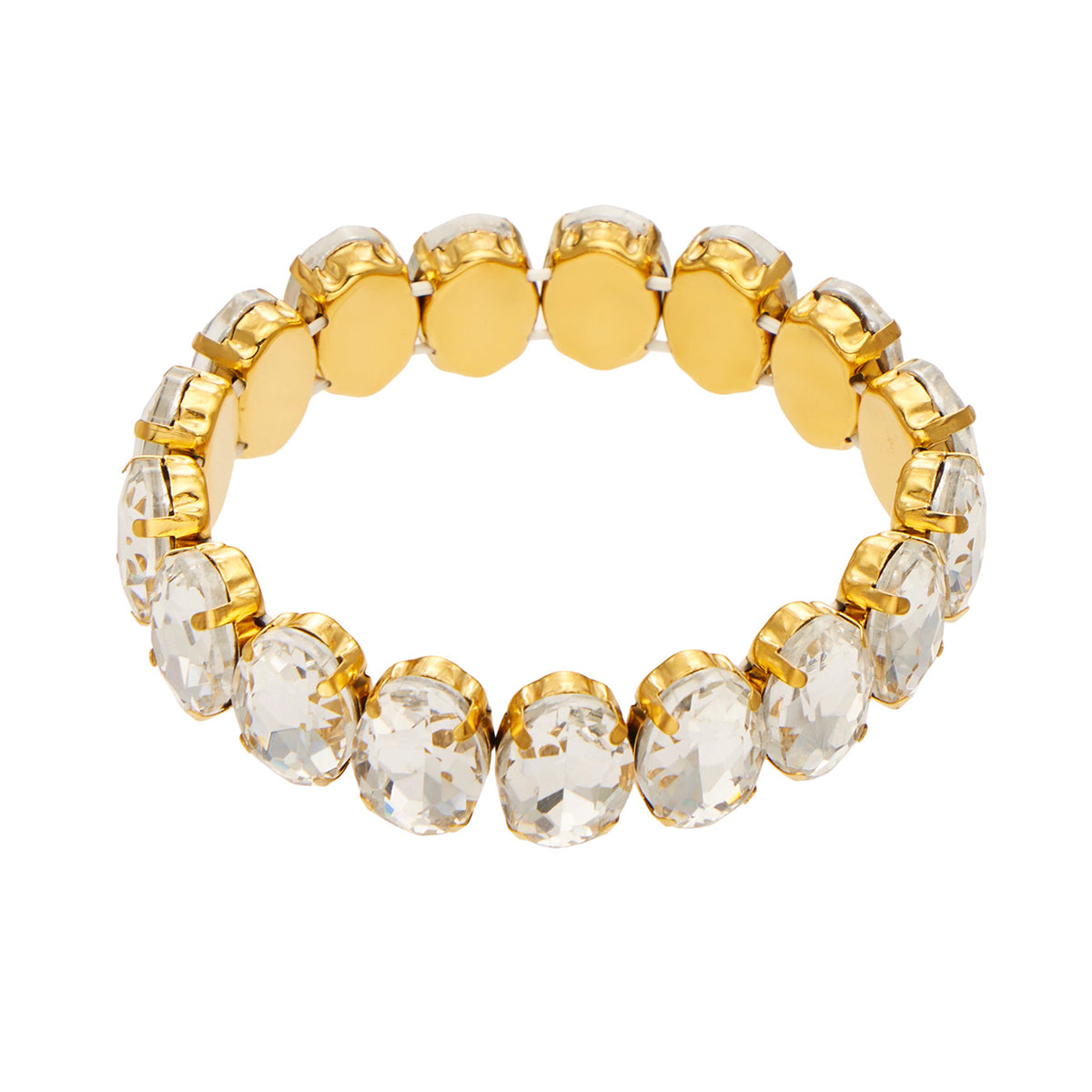 E293 gold-tone stretch bracelet with large faceted glass rhinestones
