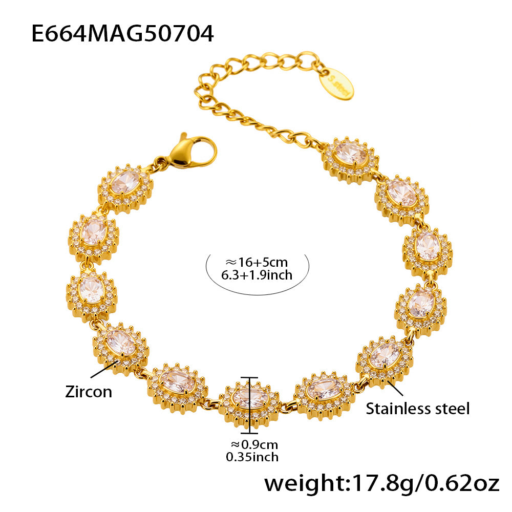 Gold round floral zircon bracelet length, width and weight specification guide