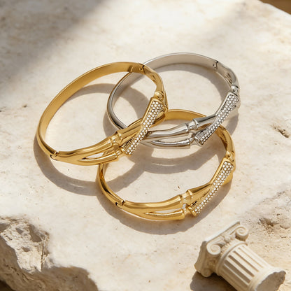 gold silver bamboo 5a zircon stainless steel bracelet set, chic ins style accessory