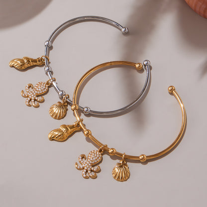 Gold & silver ocean shell/octopus bangle set display, European summer style accessory