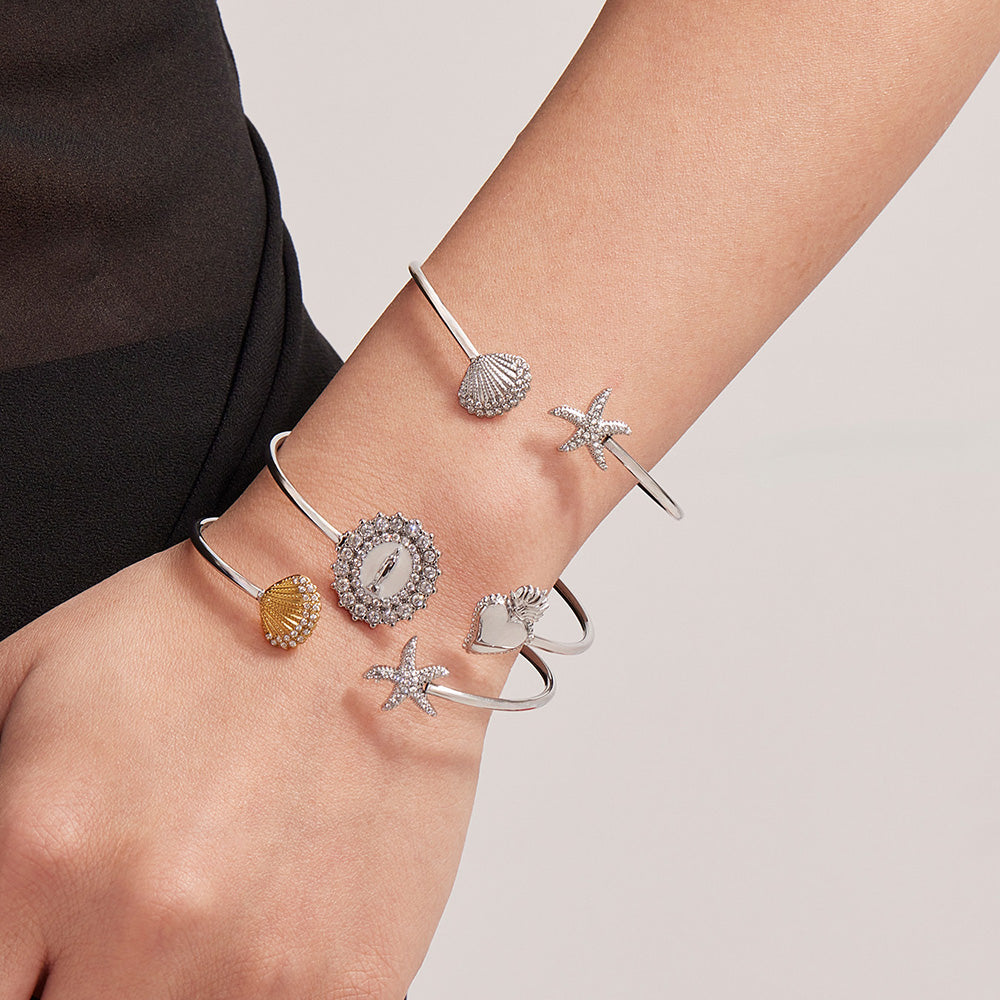 Mixed gold & silver 5A zircon ocean bangle stack, European summer style accessory