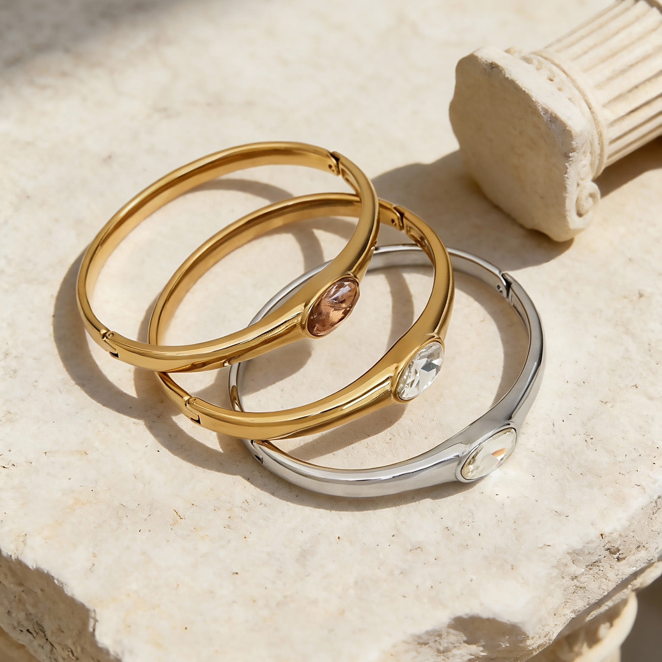 gold silver single 5a zircon stainless steel bracelet set, minimalist daily wear