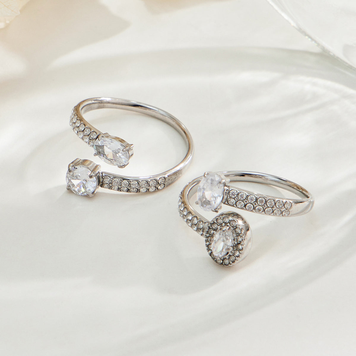 Assorted gold-tone and steel-tone stainless steel cubic zirconia open rings