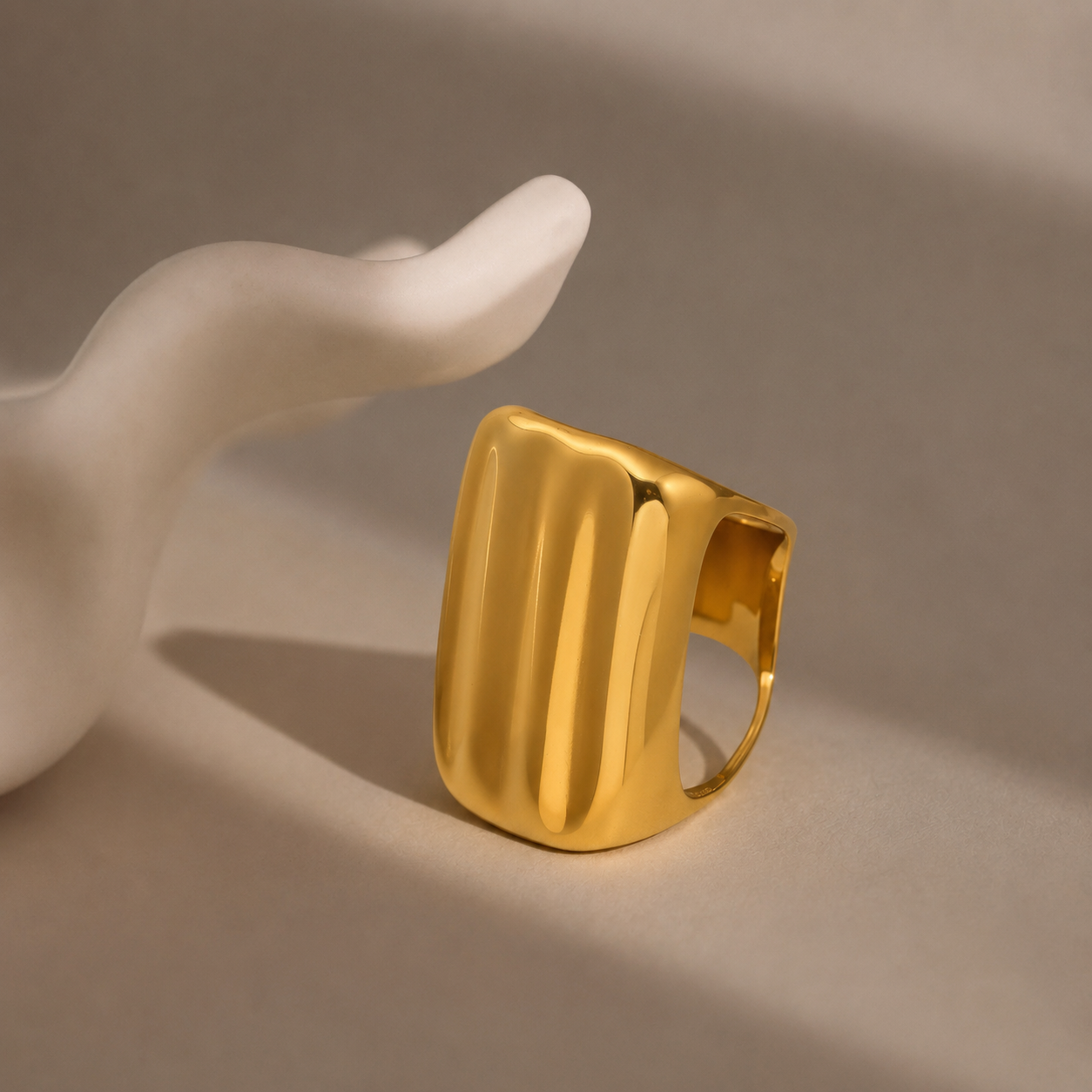 316L Stainless Steel Bold Geometric Wide Band Ring