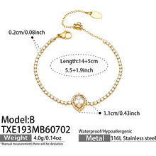 Gold waterdrop zircon tennis bracelet with full zircon chain and adjustable 14+5cm length