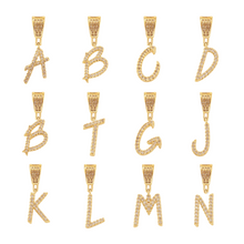 Gold zircon alphabet letter pendant charms wholesale collection with A B C D E F G J K L M N initials