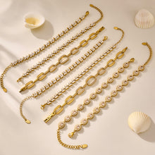 Gold zircon bracelet assortment with tennis, floral and link chain designs