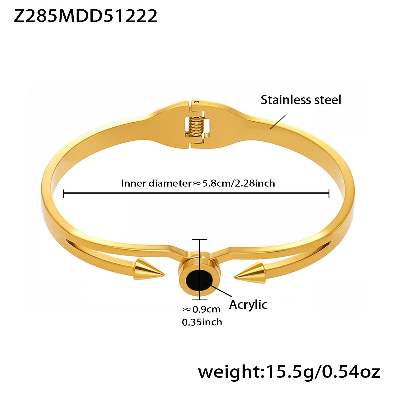 18k gold stainless steel black arrow bangle (Z285MDD51222), inner diameter 5.8cm, weight 15.5g