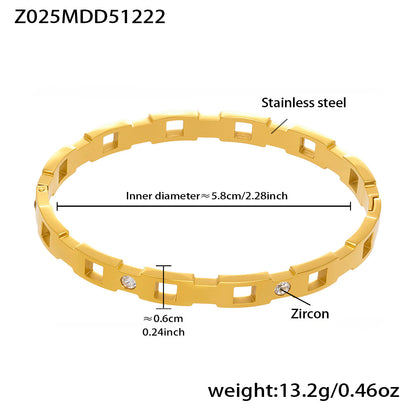 18k gold stainless steel cutout zircon bangle (Z025MDD51222), inner diameter 5.8cm, weight 13.2g