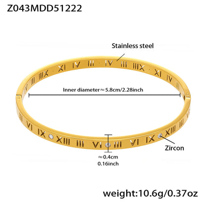18k gold stainless steel roman numeral bangle (Z043MDD51222), inner diameter 5.8cm, weight 10.6g
