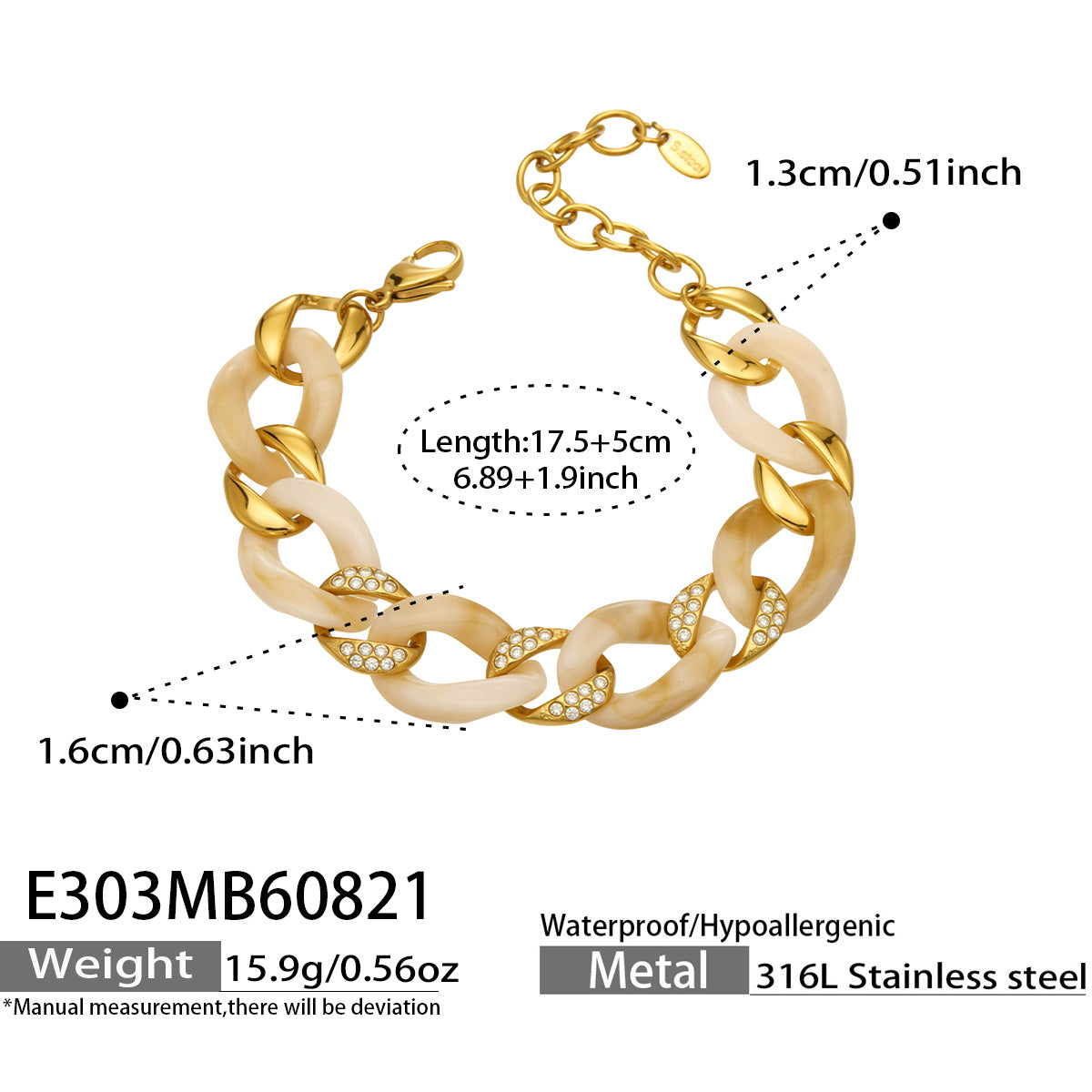 Gradient Resin Design 316L Stainless Steel Bracelet