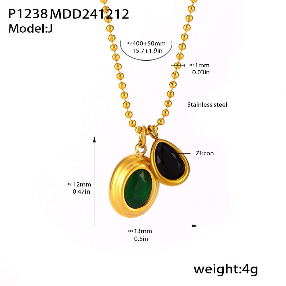 Green and black double zircon pendant necklace dimensions and specification guide