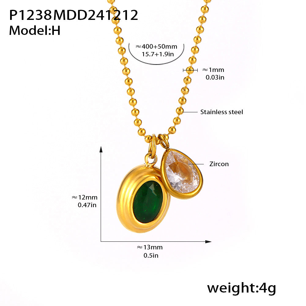 Green and clear double zircon pendant necklace dimensions and specification guide