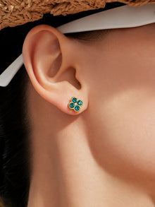Green clover zircon earrings close-up for colorful stainless steel earrings wholesale