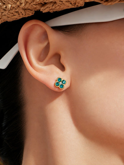 Green clover zircon earrings close-up for colorful stainless steel earrings wholesale