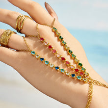 Green 5A cubic zirconia finger bracelet connected with a wrist chain