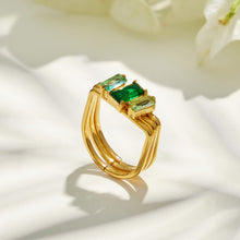 Green emerald-cut CZ 316L stainless steel multi-band ring shown in a clean product display