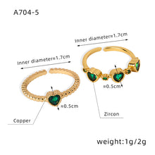 Comparison size guide for single-heart and multi-heart green zircon ring styles