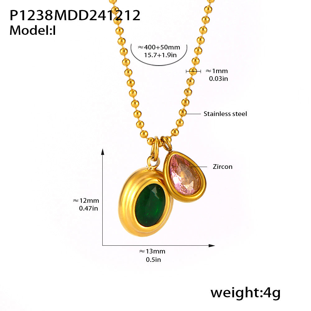 Green and pink double zircon pendant necklace dimensions and specification guide